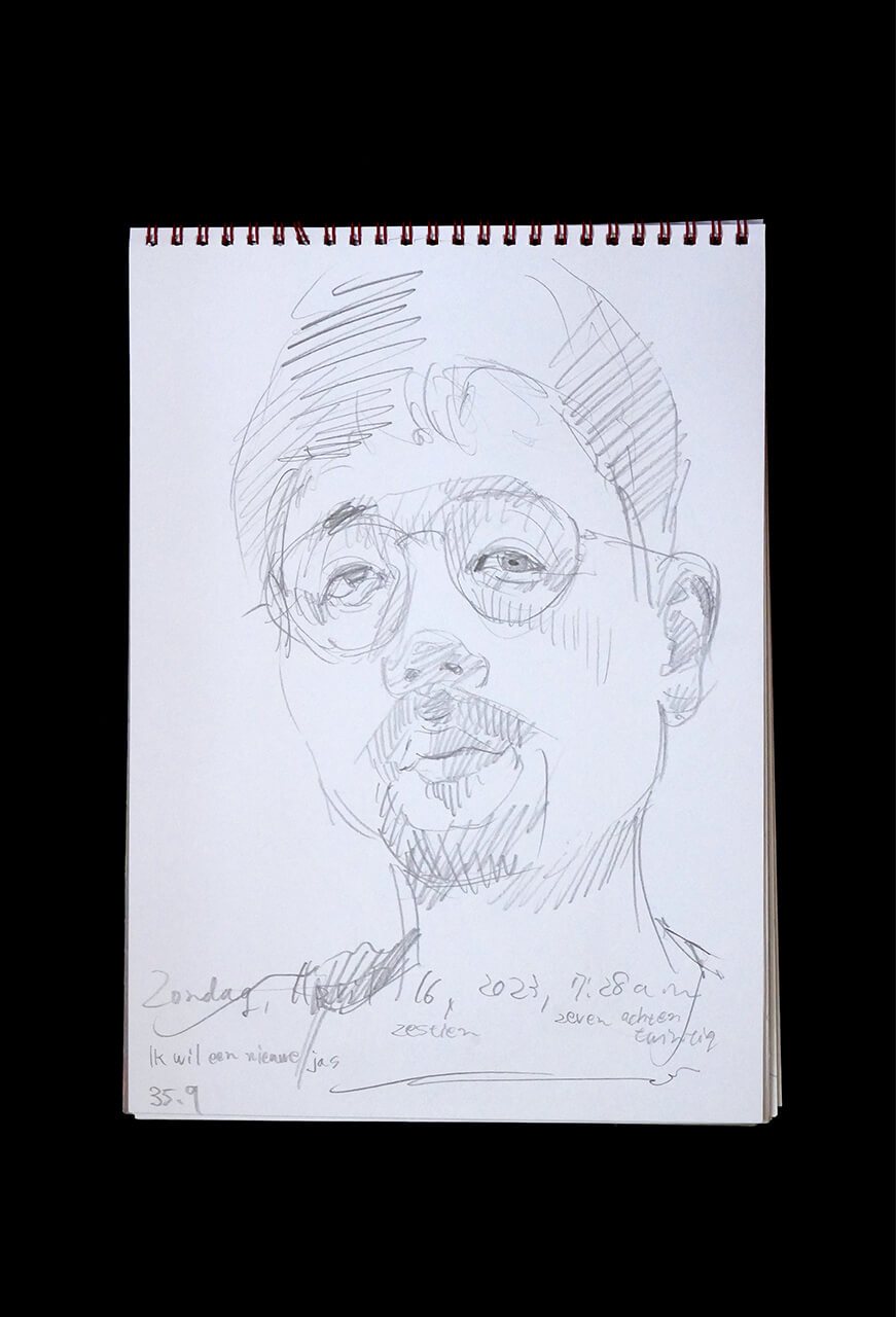 Contemporary artist SHINTAKU Tomoni's 2023/4/16 Self-portrait or pencil drawing