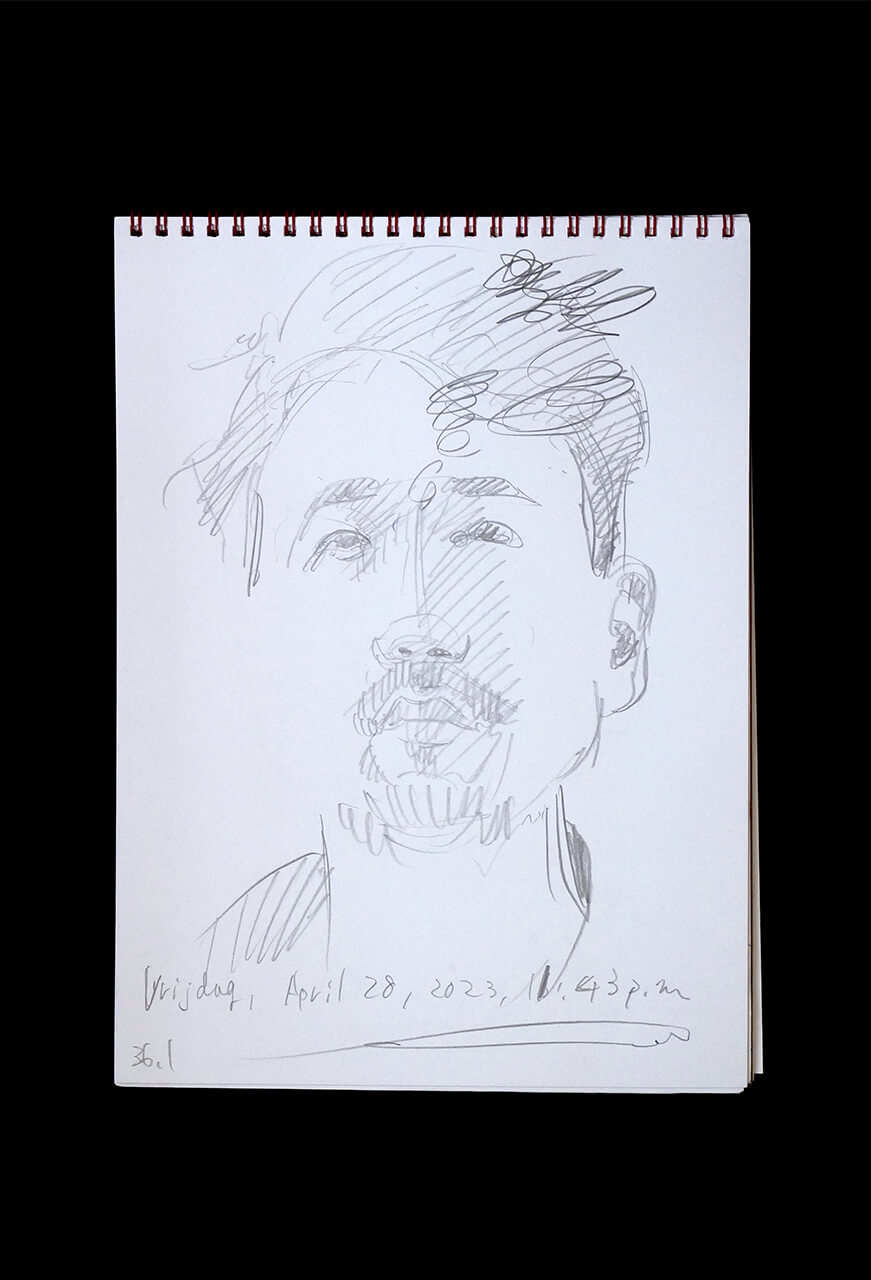 Contemporary artist SHINTAKU Tomoni's 2023/4/28 Self-portrait or pencil drawing