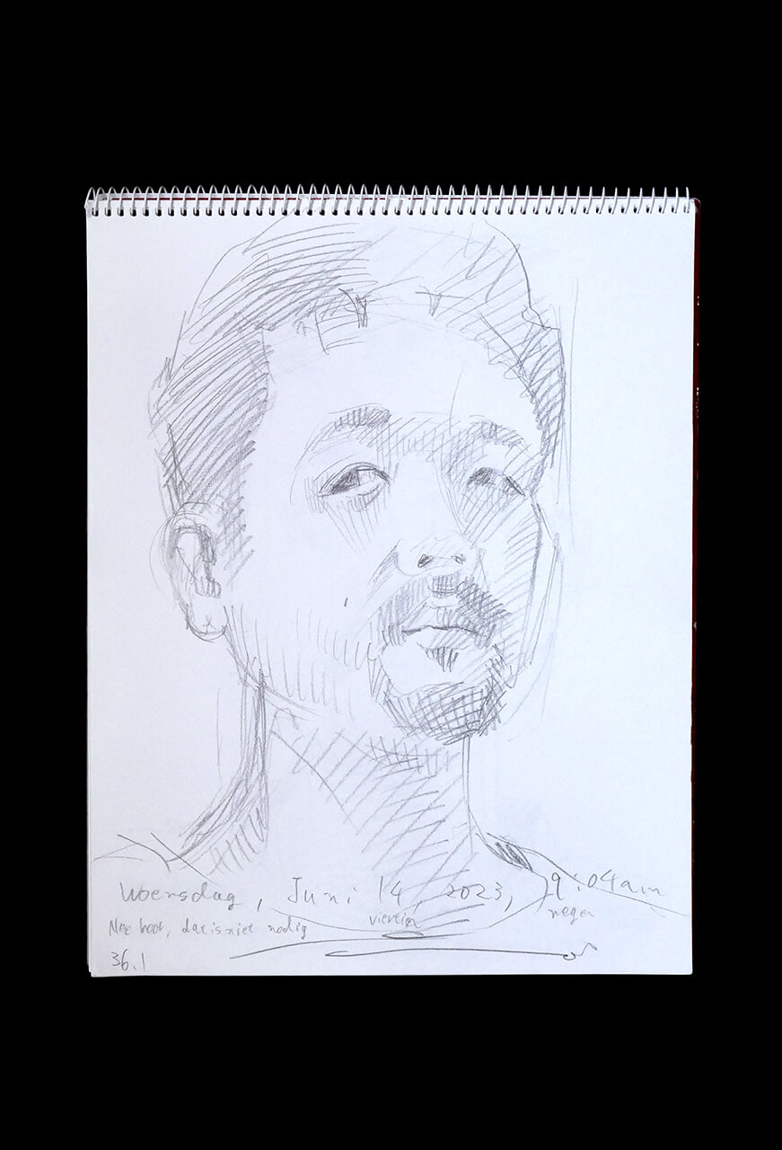 Contemporary artist SHINTAKU Tomoni's 2023/6/14 Self-portrait or pencil drawing