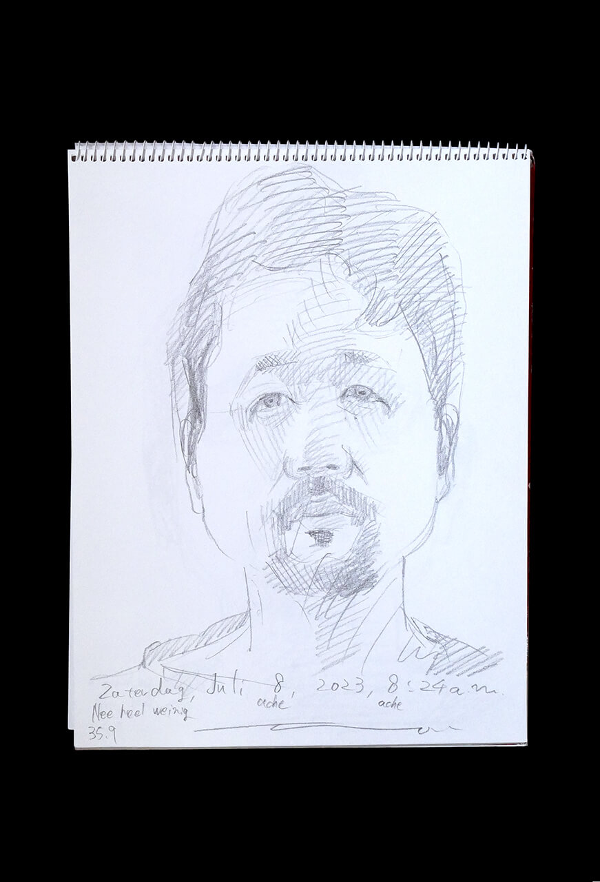 Contemporary artist SHINTAKU Tomoni's 2023/7/8 Self-portrait or pencil drawing