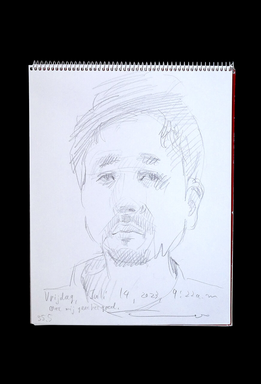 Contemporary artist SHINTAKU Tomoni's 2023/7/14 Self-portrait or pencil drawing
