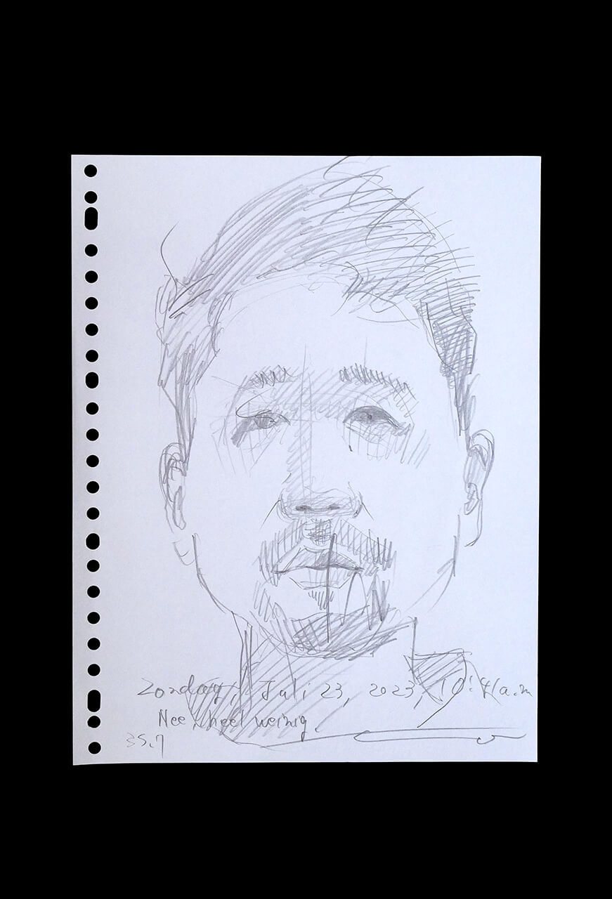 Contemporary artist SHINTAKU Tomoni's 2023/7/23 Self-portrait or pencil drawing