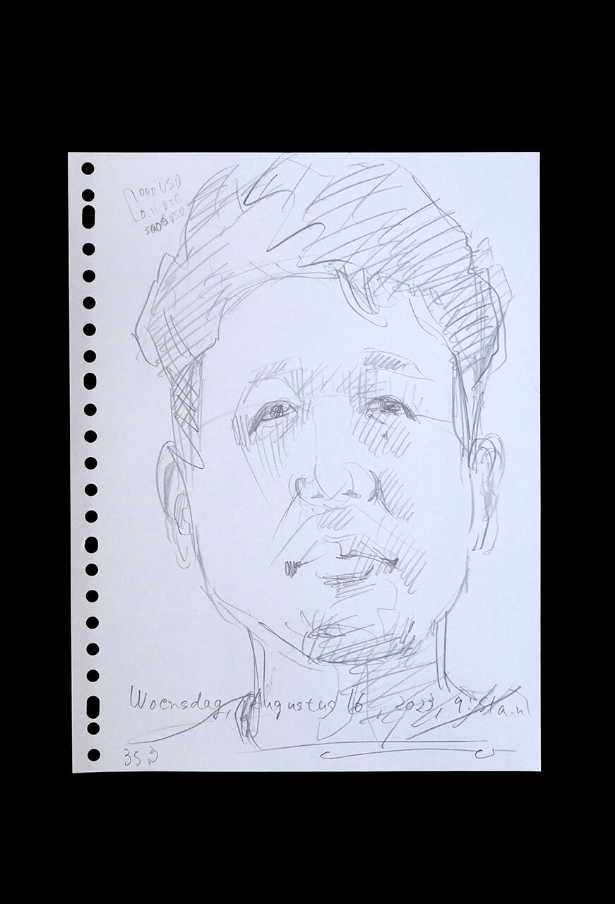 Contemporary artist SHINTAKU Tomoni's 2023/8/16 Self-portrait or pencil drawing