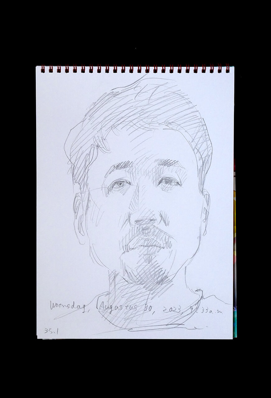 Contemporary artist SHINTAKU Tomoni's 2023/8/30 Self-portrait or pencil drawing