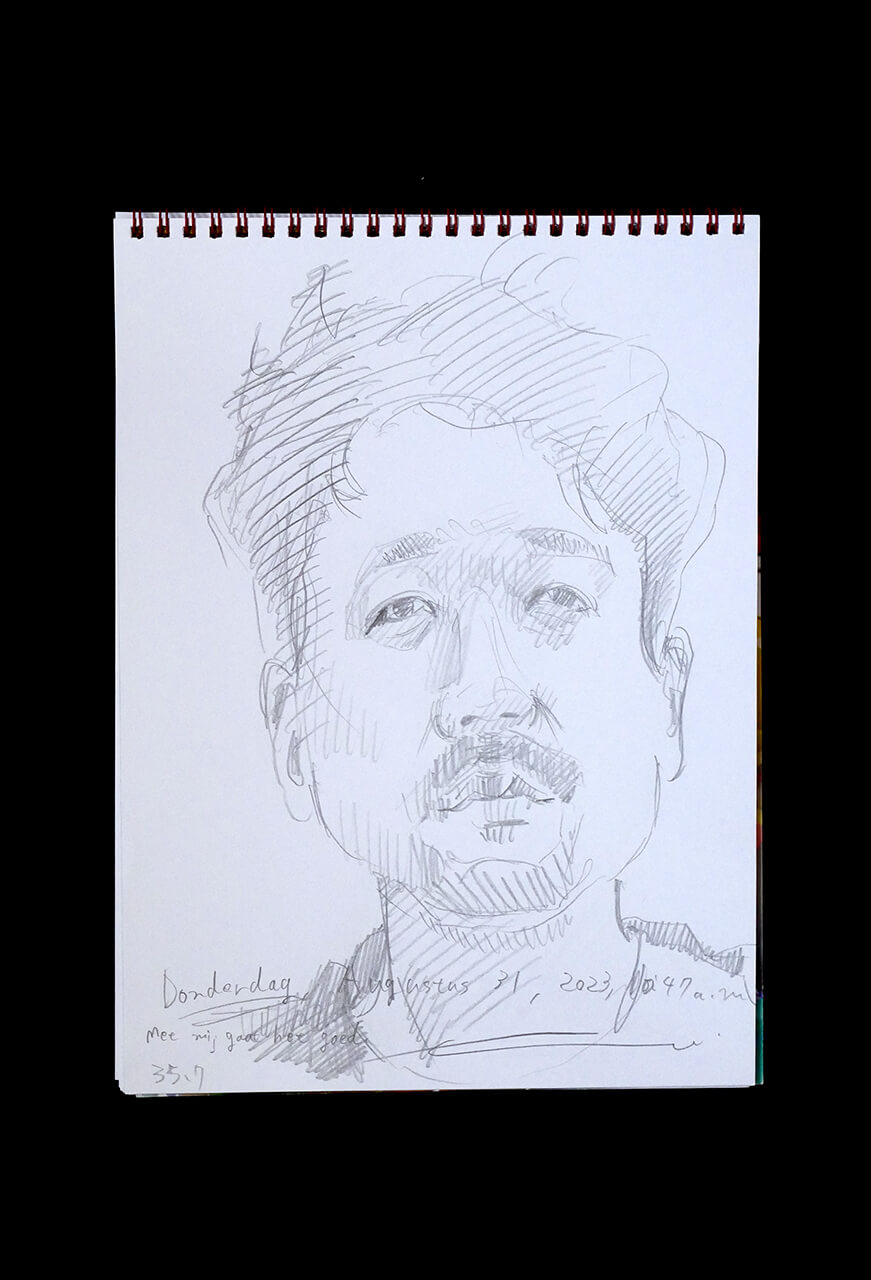 Contemporary artist SHINTAKU Tomoni's 2023/8/31 Self-portrait or pencil drawing