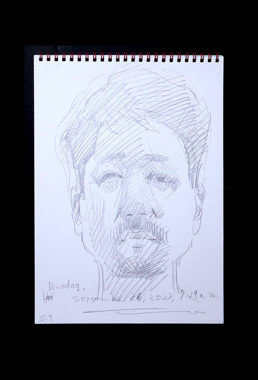 Contemporary artist SHINTAKU Tomoni's 2023/9/26 Self-portrait or pencil drawing