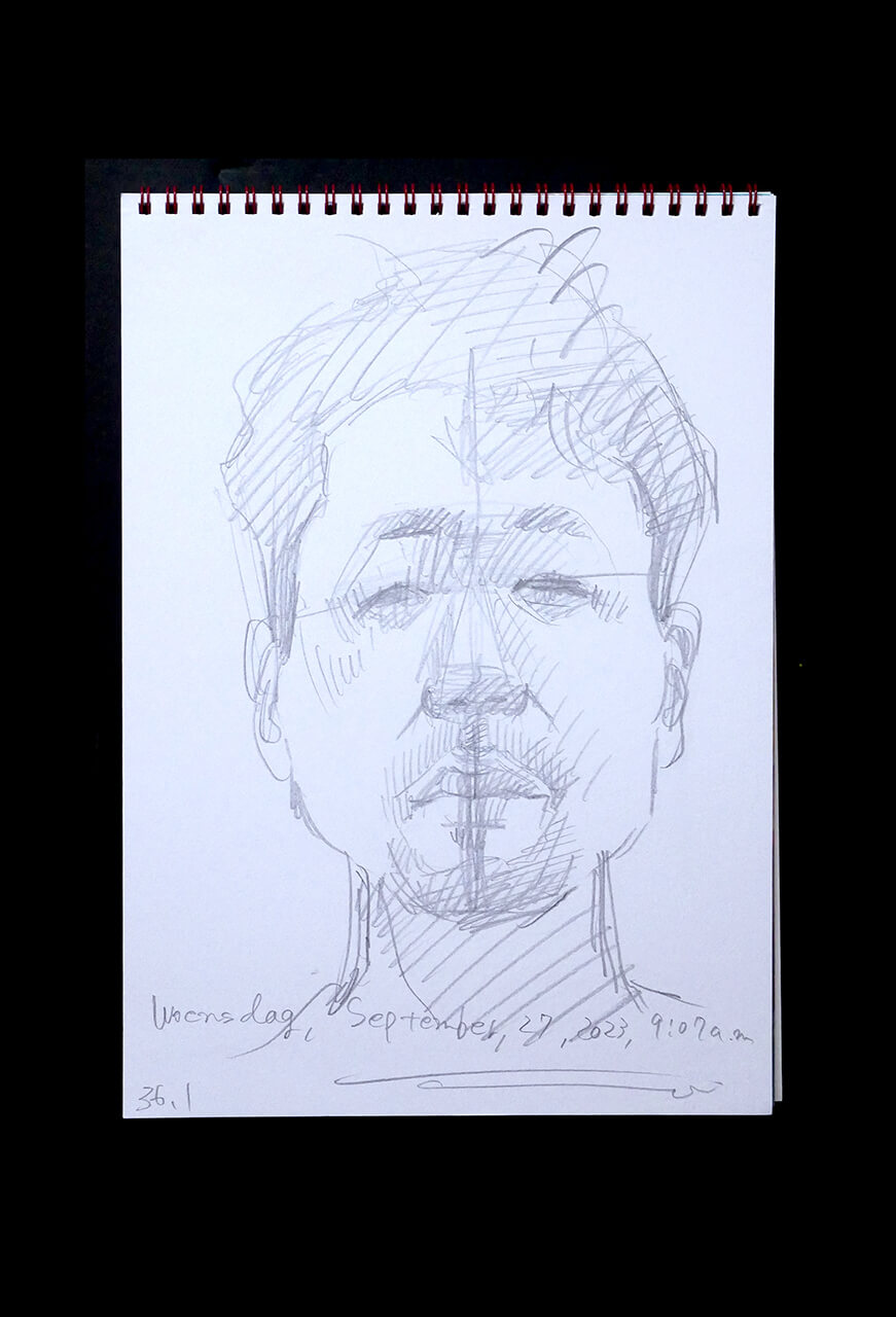 Contemporary artist SHINTAKU Tomoni's 2023/9/27 Self-portrait or pencil drawing