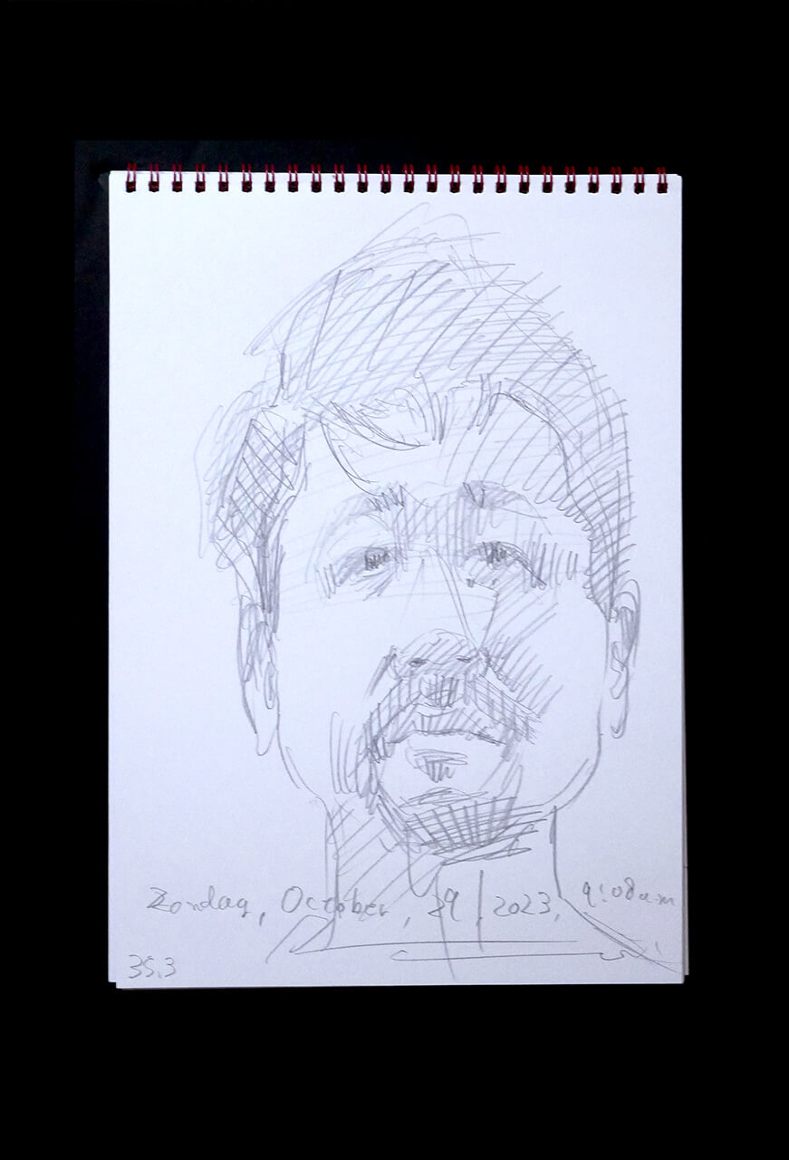 Contemporary artist SHINTAKU Tomoni's 2023/10/29 Self-portrait or pencil drawing