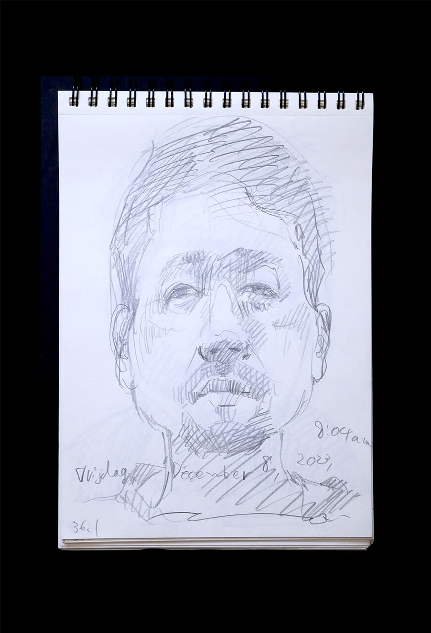 Contemporary artist SHINTAKU Tomoni's 2023/12/8 Self-portrait or pencil drawing