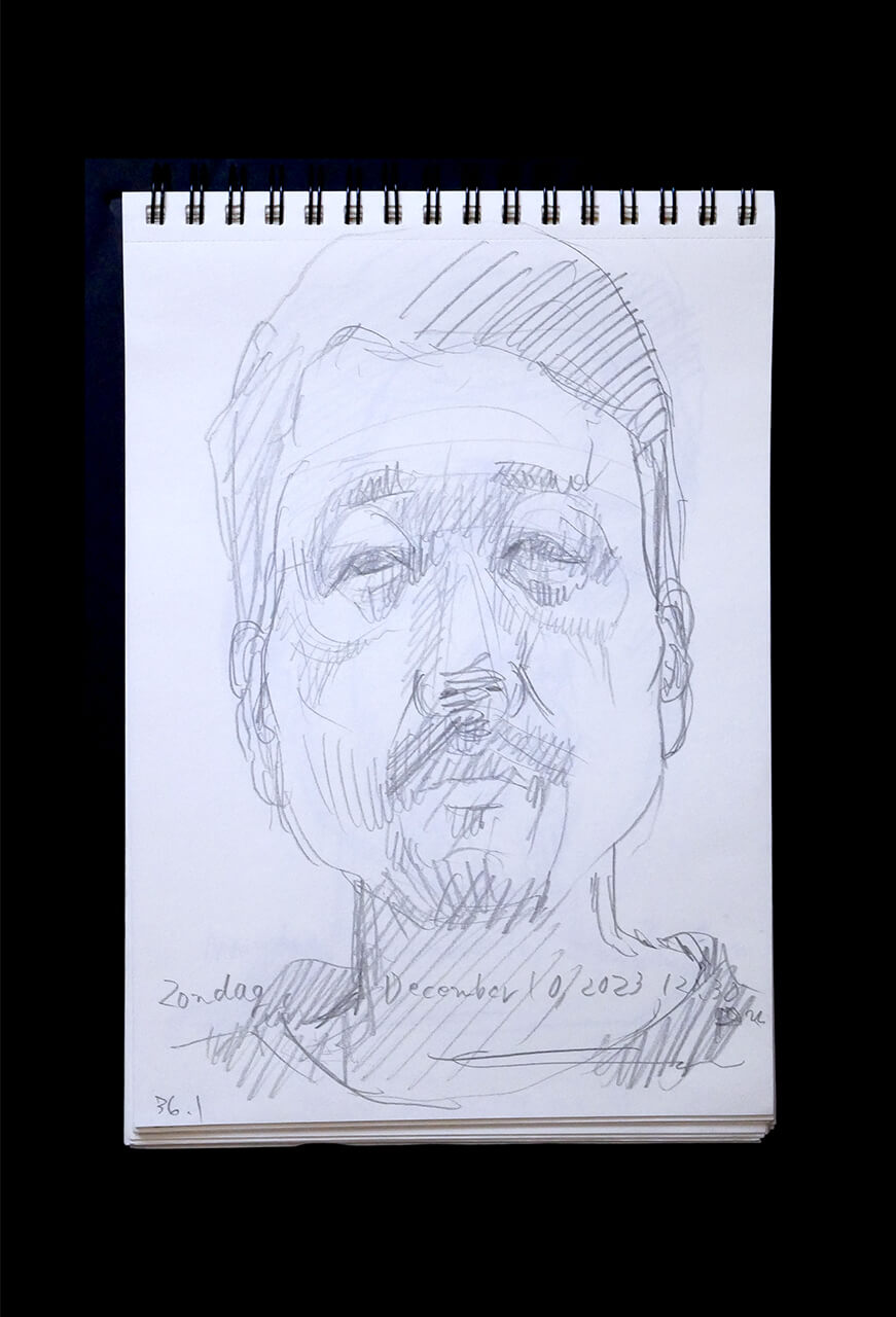 Contemporary artist SHINTAKU Tomoni's 2023/12/10 Self-portrait or pencil drawing
