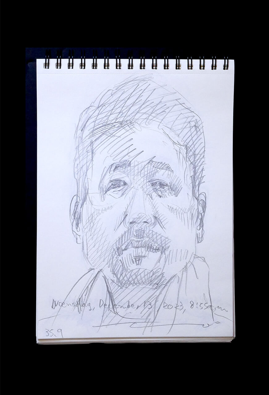 Contemporary artist SHINTAKU Tomoni's 2023/12/13 Self-portrait or pencil drawing