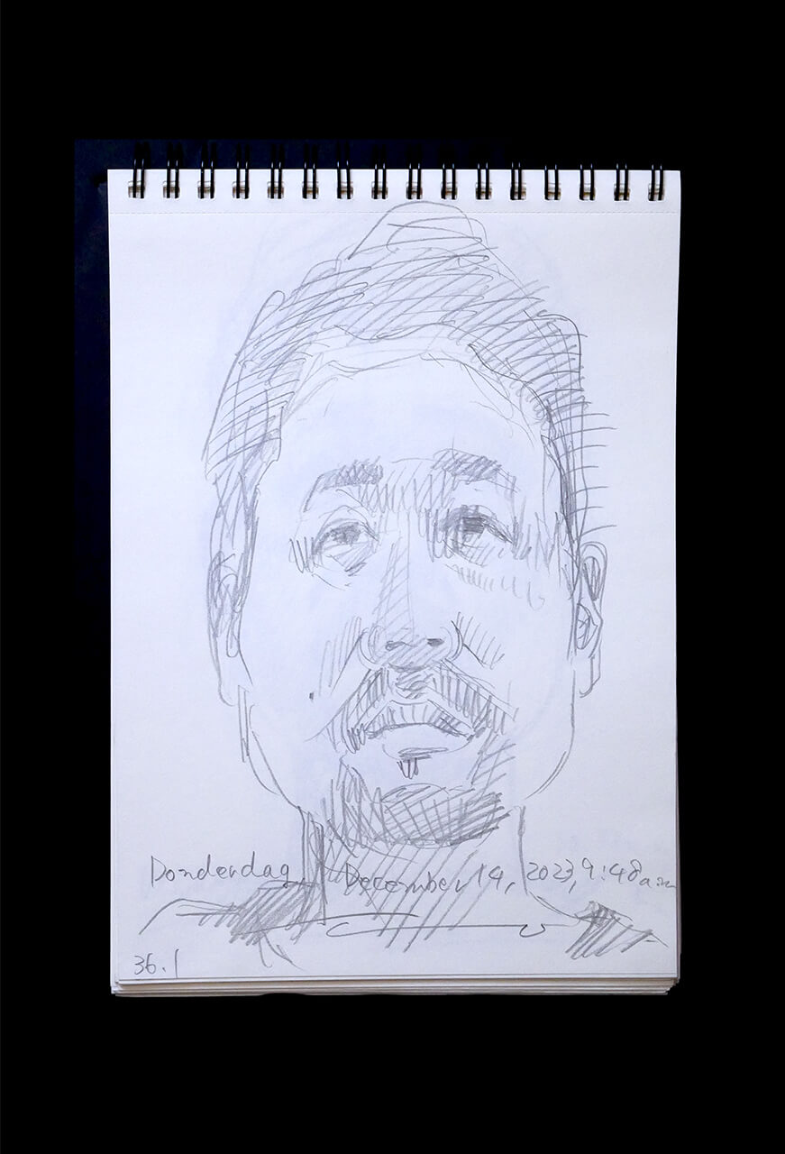 Contemporary artist SHINTAKU Tomoni's 2023/12/14 Self-portrait or pencil drawing