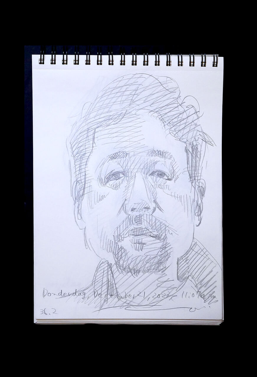 Contemporary artist SHINTAKU Tomoni's 2023/12/21 Self-portrait or pencil drawing