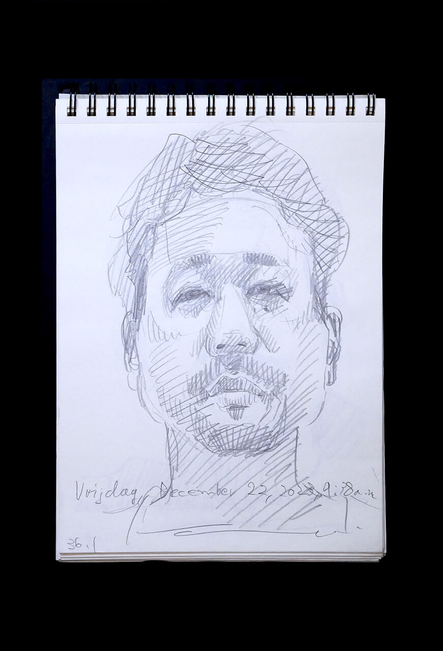 Contemporary artist SHINTAKU Tomoni's 2023/12/22 Self-portrait or pencil drawing