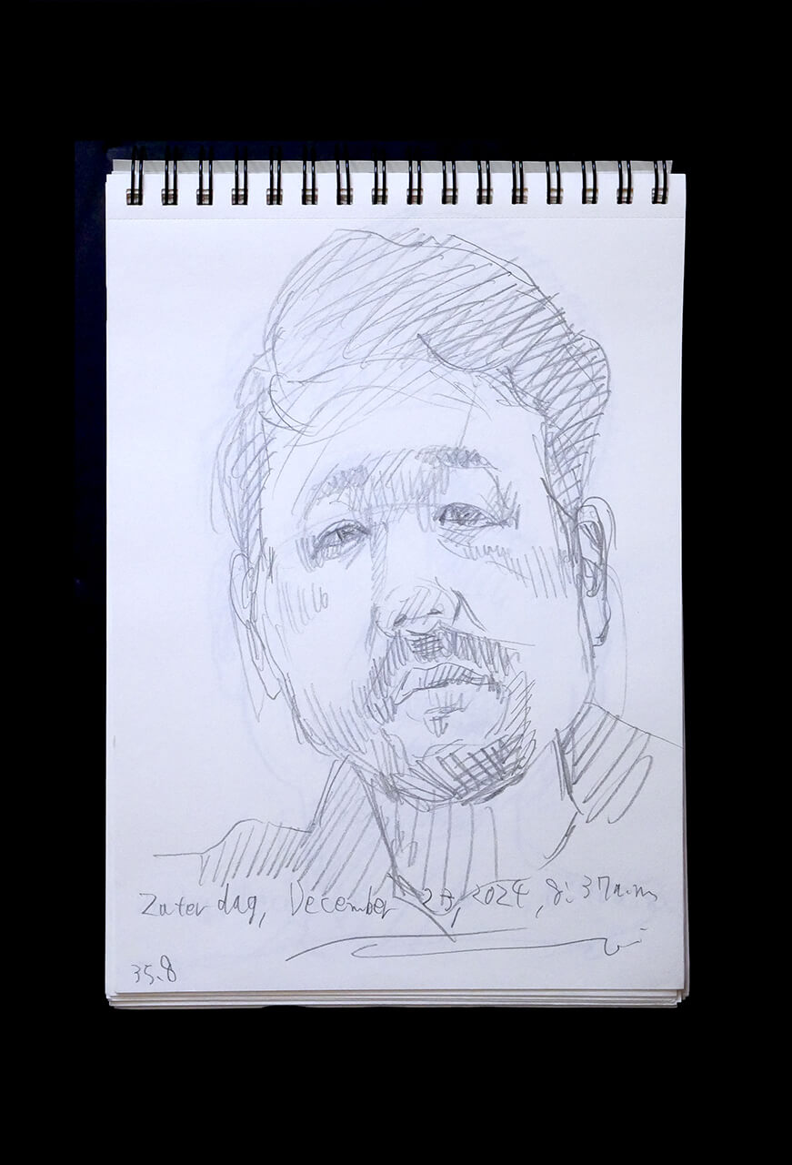 Contemporary artist SHINTAKU Tomoni's 2023/12/23 Self-portrait or pencil drawing