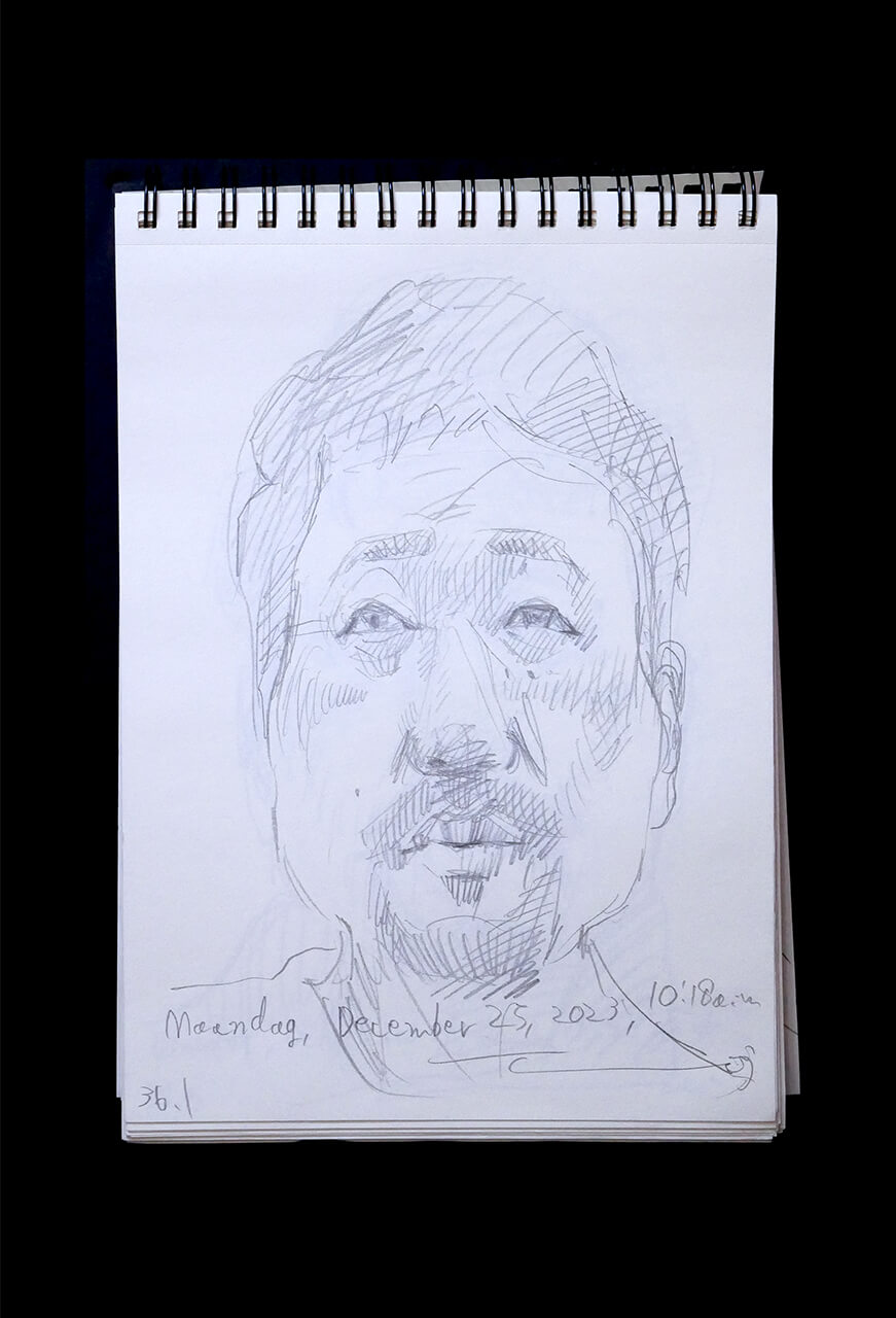 Contemporary artist SHINTAKU Tomoni's 2023/12/25 Self-portrait or pencil drawing