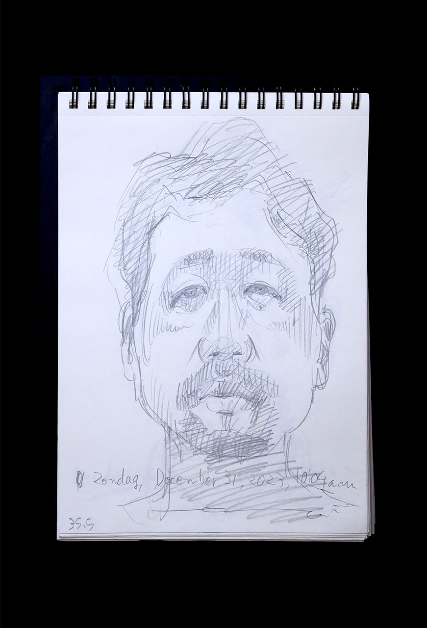 Contemporary artist SHINTAKU Tomoni's 2023/12/31 Self-portrait or pencil drawing