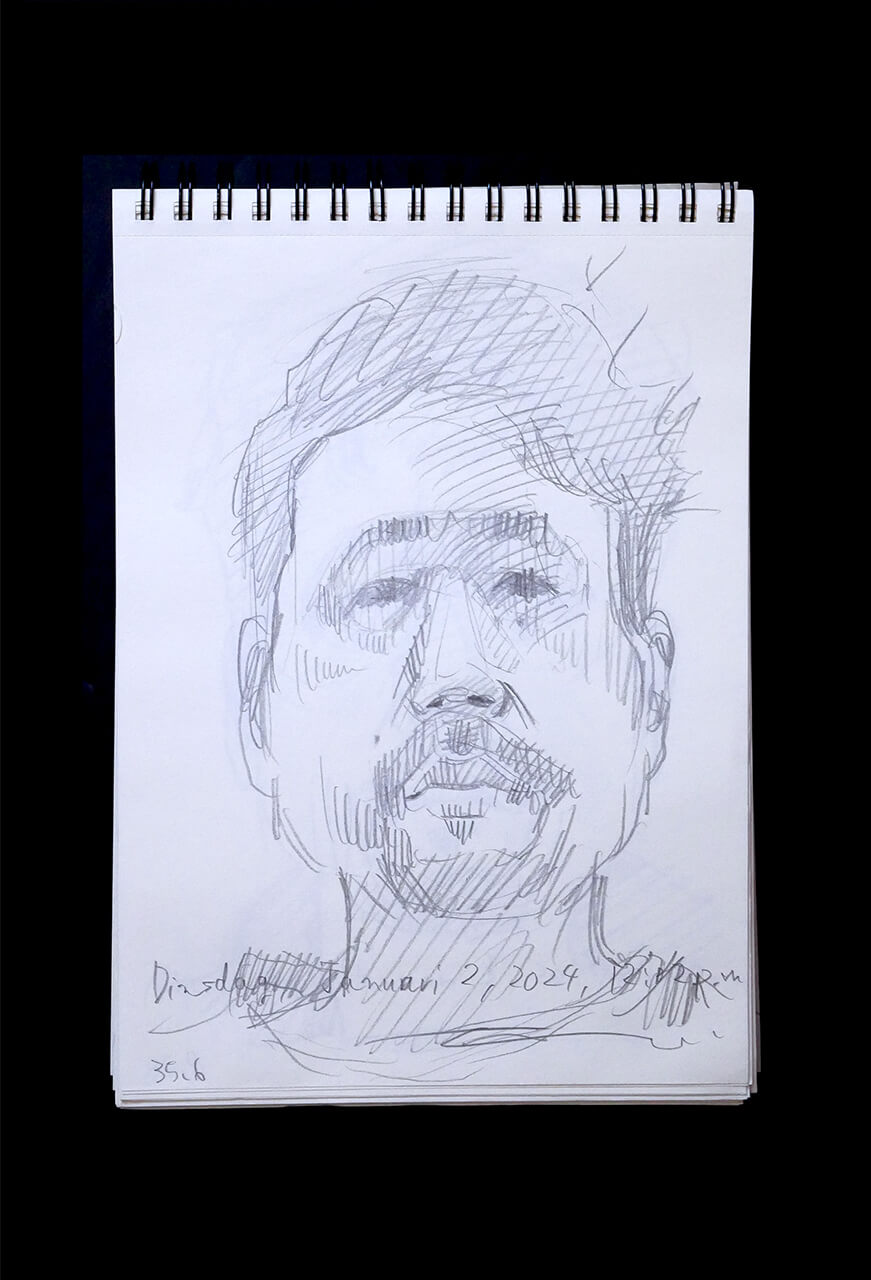 Contemporary artist SHINTAKU Tomoni's 2024/1/2 Self-portrait or pencil drawing