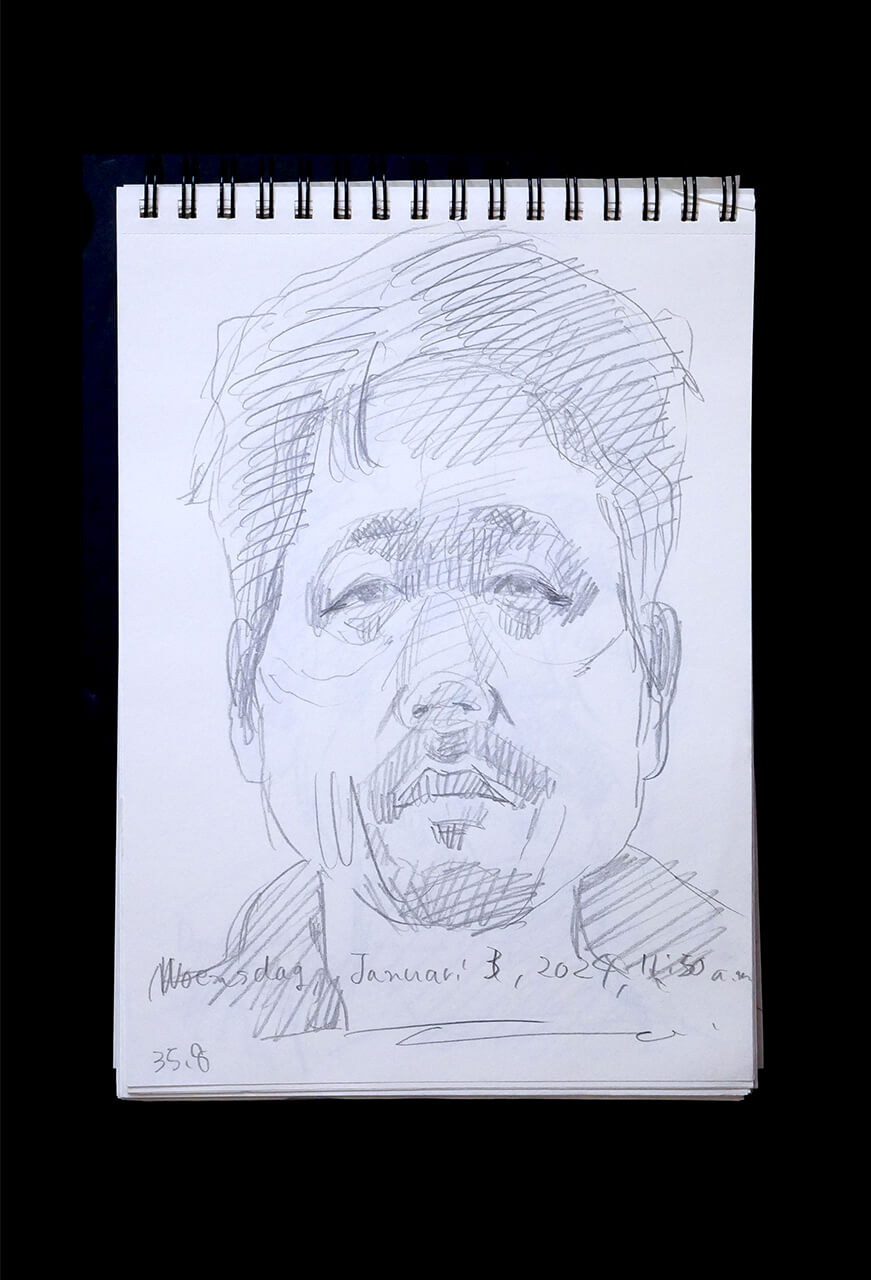 Contemporary artist SHINTAKU Tomoni's 2024/1/3 Self-portrait or pencil drawing