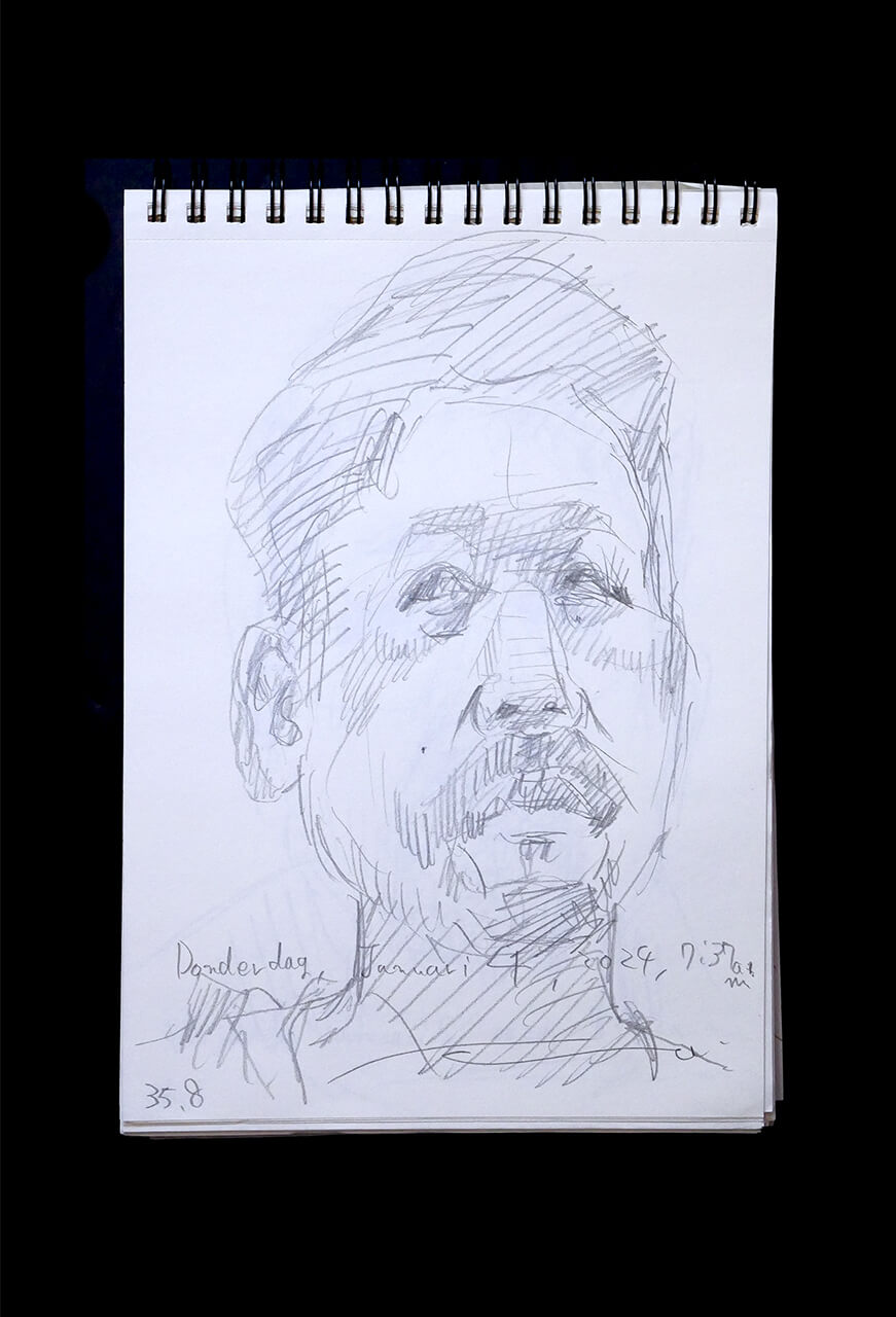 Contemporary artist SHINTAKU Tomoni's 2024/1/4 Self-portrait or pencil drawing