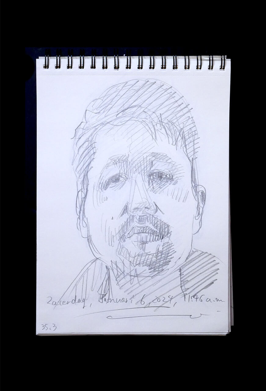 Contemporary artist SHINTAKU Tomoni's 2024/1/6 Self-portrait or pencil drawing