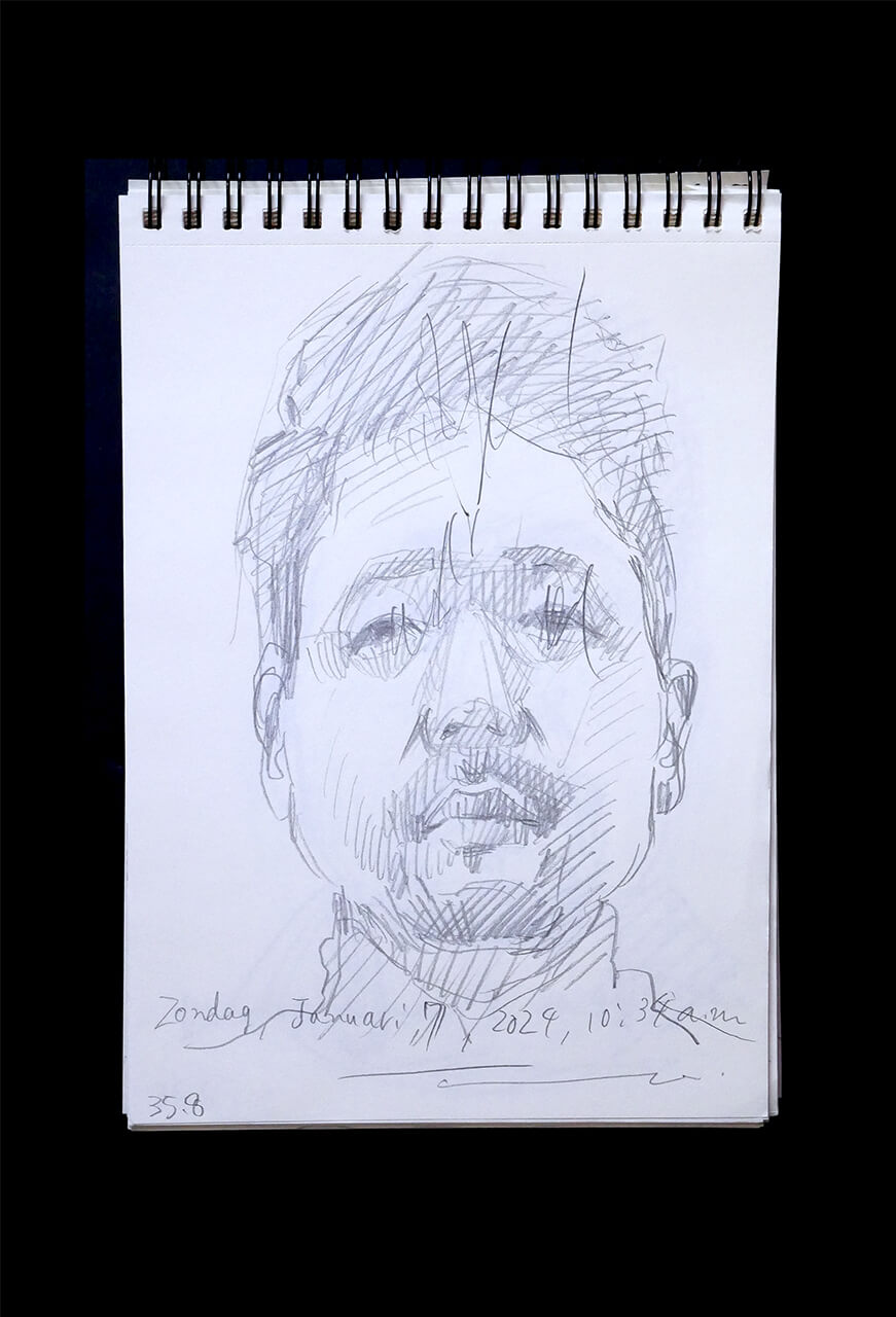 Contemporary artist SHINTAKU Tomoni's 2024/1/7 Self-portrait or pencil drawing