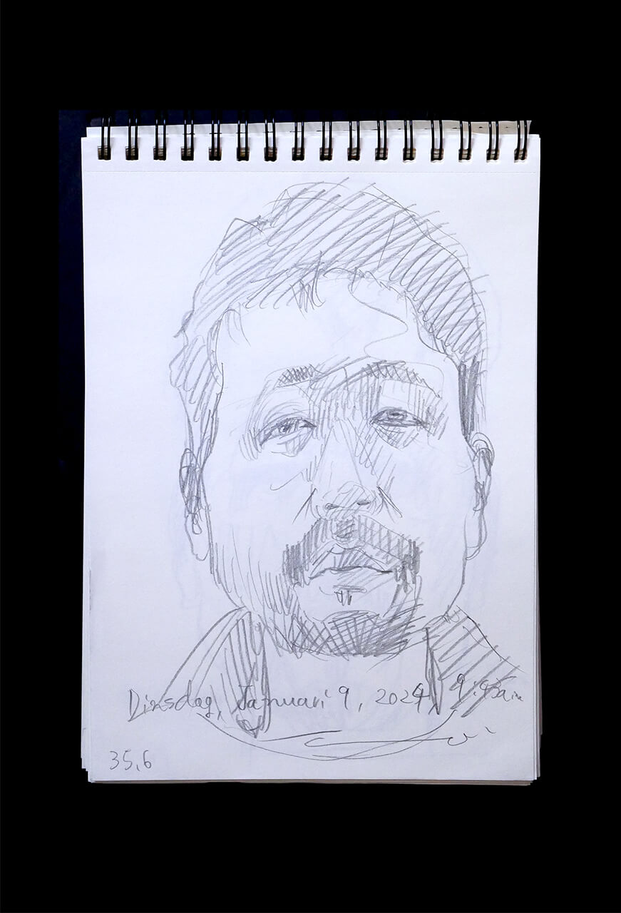 Contemporary artist SHINTAKU Tomoni's 2024/1/9 Self-portrait or pencil drawing