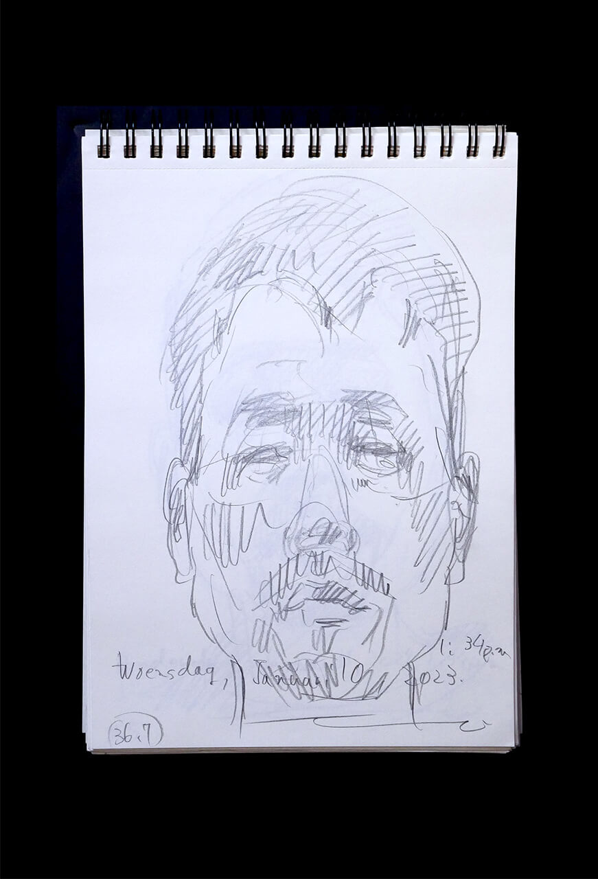 Contemporary artist SHINTAKU Tomoni's 2024/1/10 Self-portrait or pencil drawing