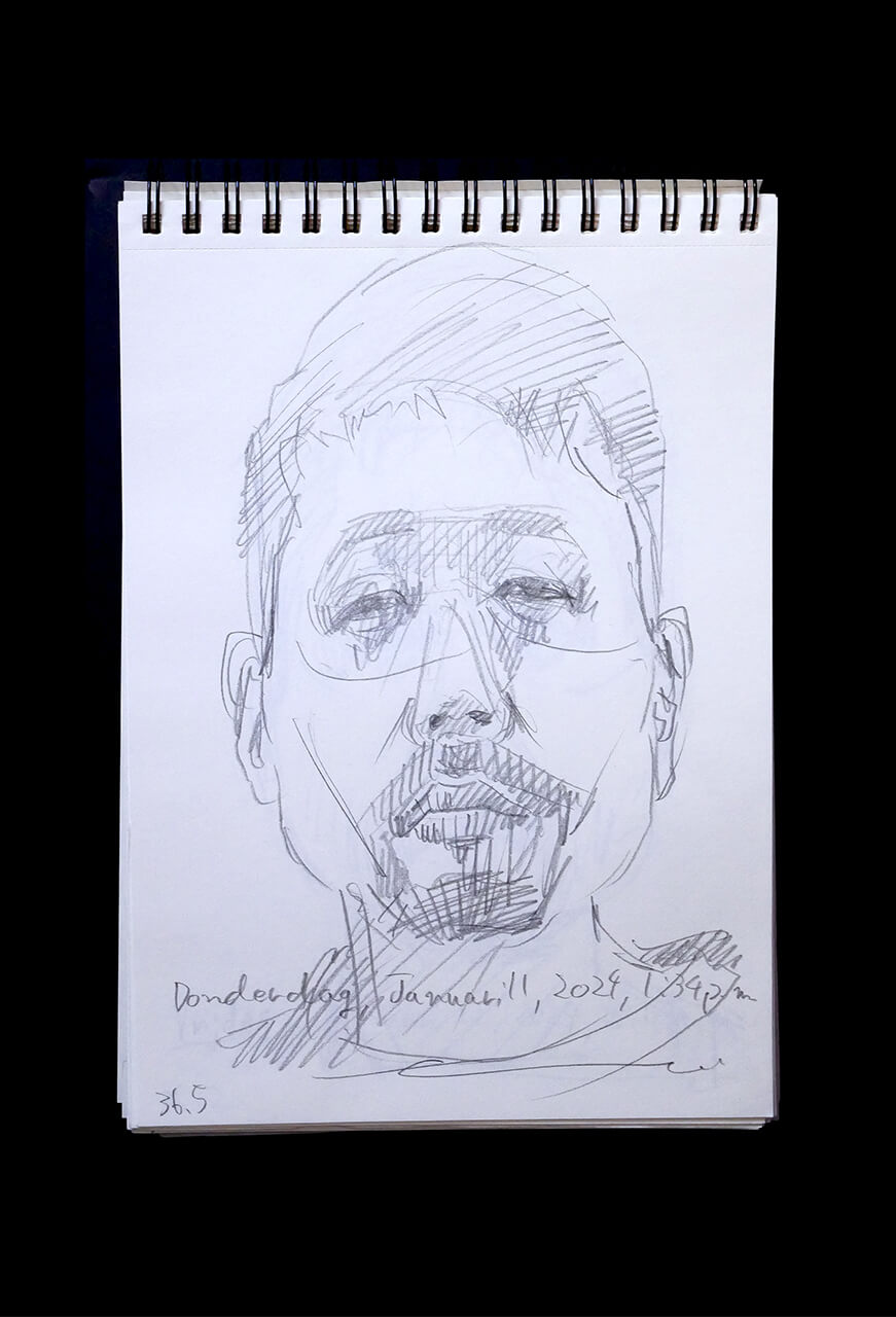 Contemporary artist SHINTAKU Tomoni's 2024/1/11 Self-portrait or pencil drawing