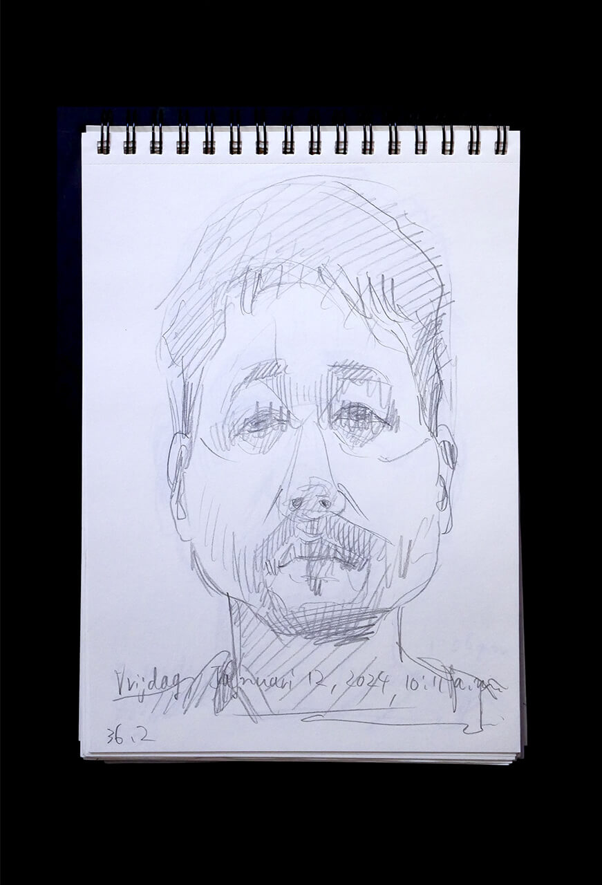 Contemporary artist SHINTAKU Tomoni's 2024/1/12 Self-portrait or pencil drawing