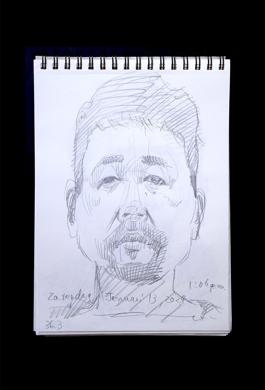 Contemporary artist SHINTAKU Tomoni's 2024/1/13 Self-portrait or pencil drawing