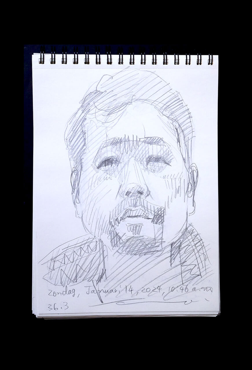 Contemporary artist SHINTAKU Tomoni's 2024/1/14 Self-portrait or pencil drawing