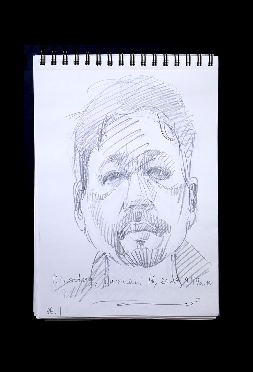 Contemporary artist SHINTAKU Tomoni's 2024/1/16 Self-portrait or pencil drawing