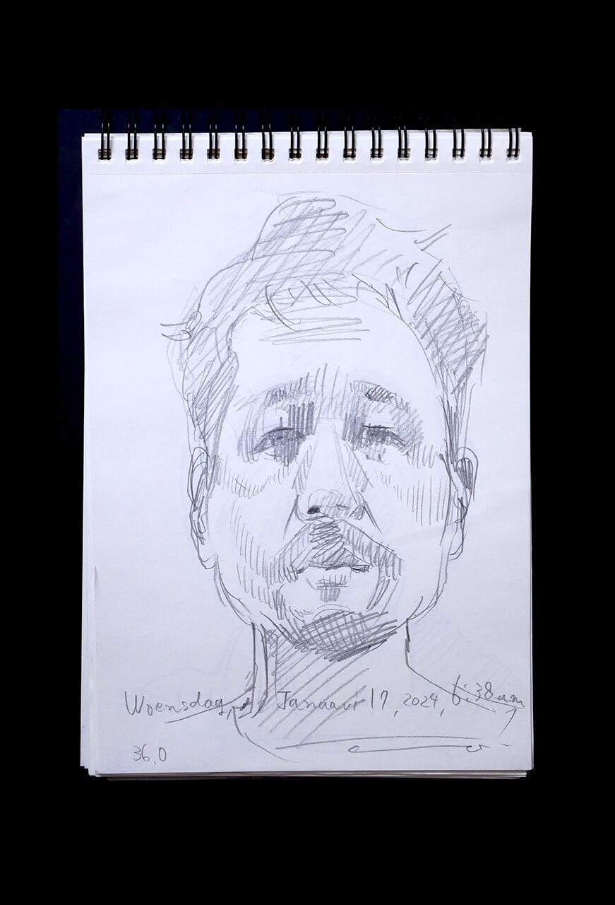 Contemporary artist SHINTAKU Tomoni's 2024/1/17 Self-portrait or pencil drawing