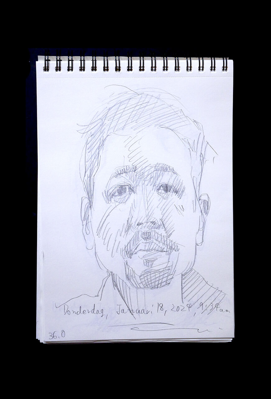 Contemporary artist SHINTAKU Tomoni's 2024/1/18 Self-portrait or pencil drawing