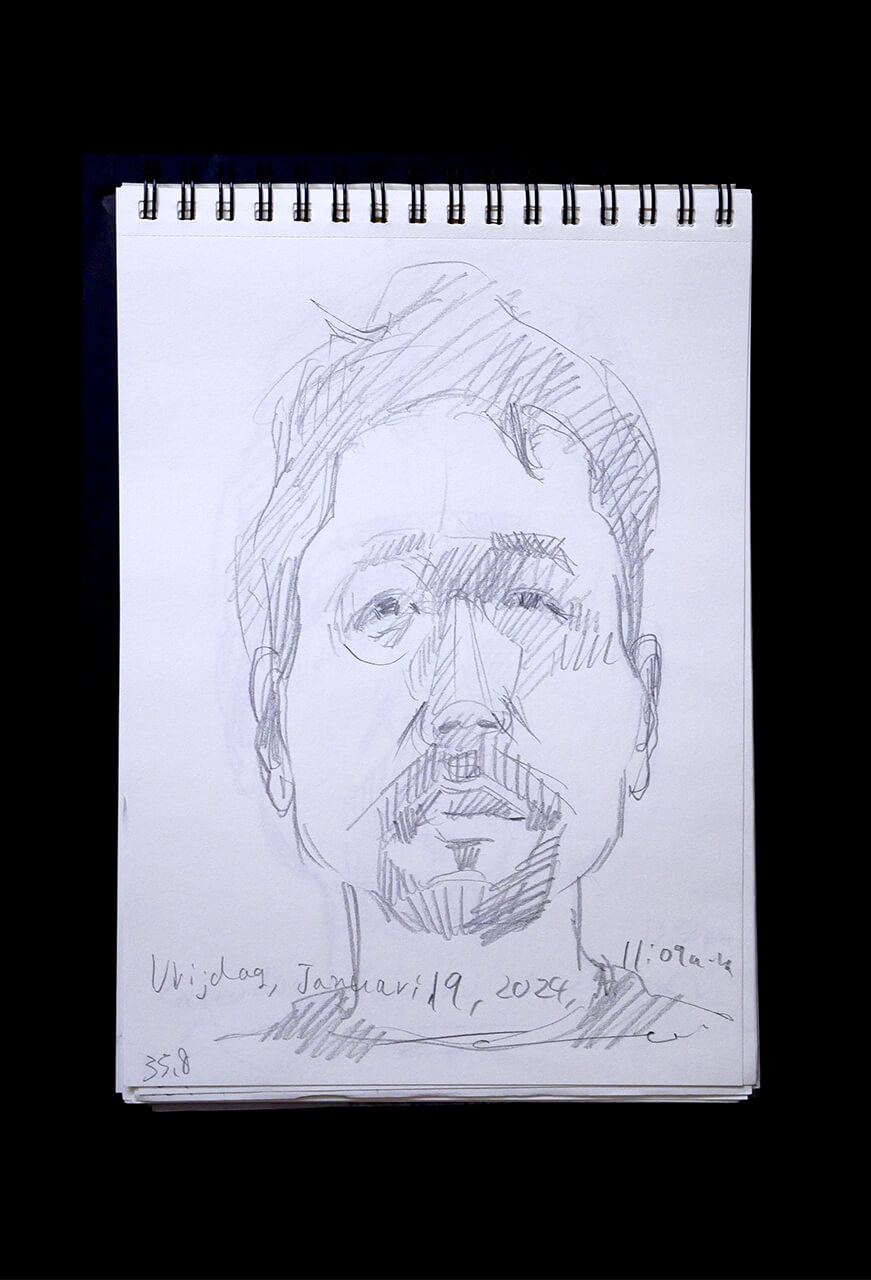 Contemporary artist SHINTAKU Tomoni's 2024/1/19 Self-portrait or pencil drawing
