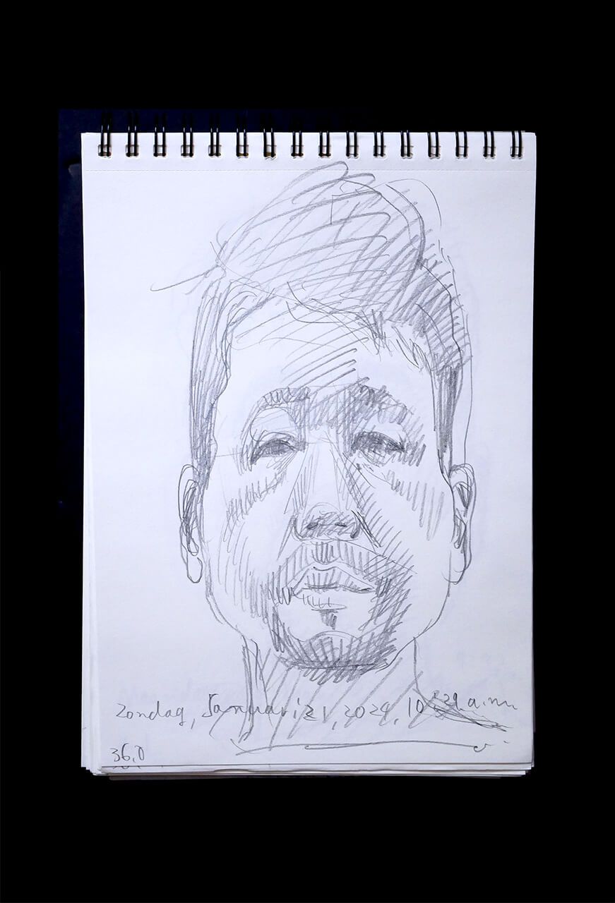 Contemporary artist SHINTAKU Tomoni's 2024/1/21 Self-portrait or pencil drawing