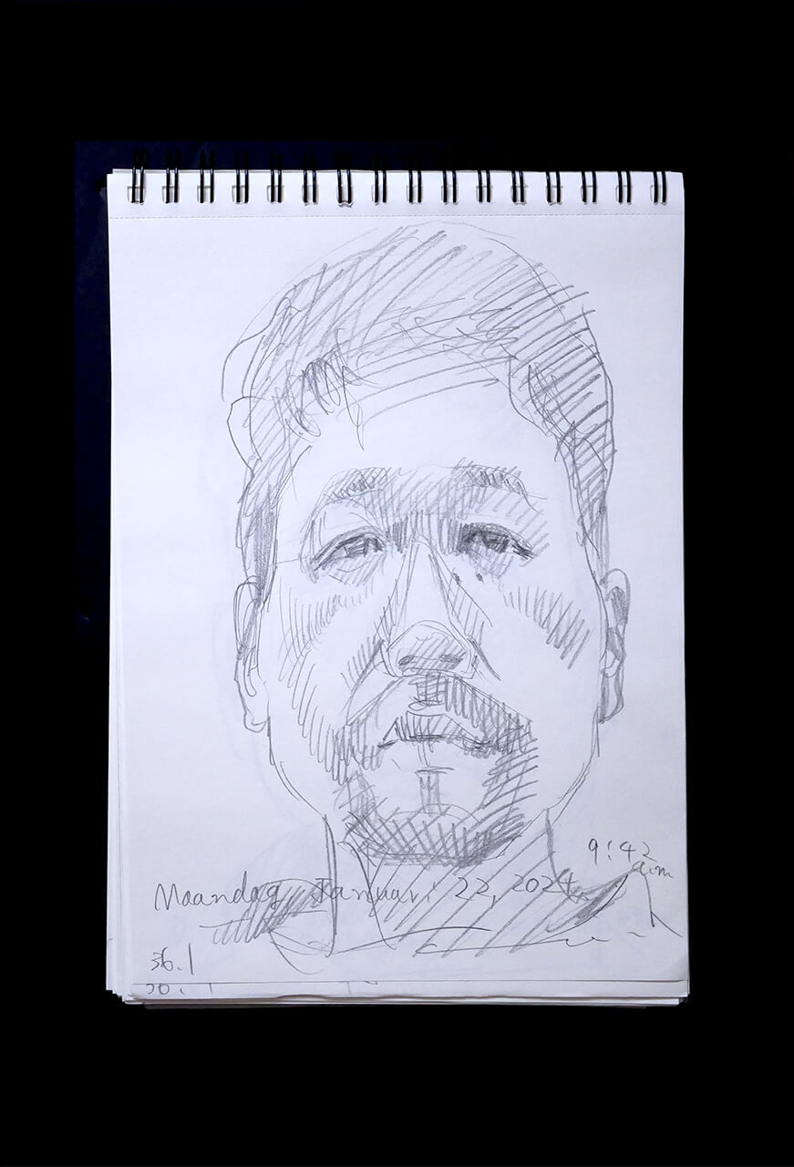 Contemporary artist SHINTAKU Tomoni's 2024/1/22 Self-portrait or pencil drawing