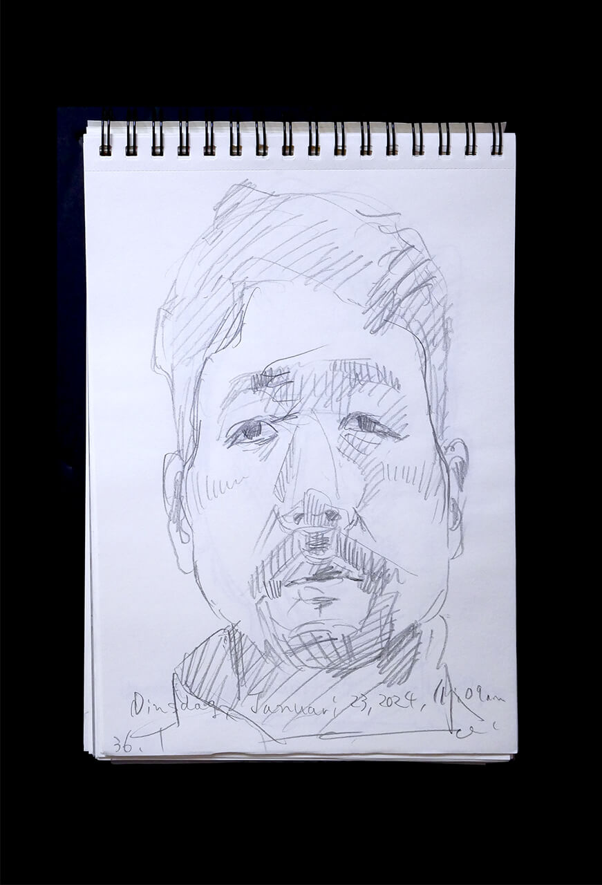 Contemporary artist SHINTAKU Tomoni's 2024/1/23 Self-portrait or pencil drawing