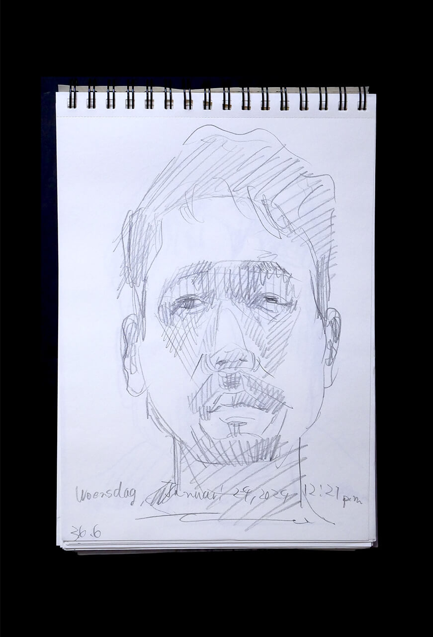 Contemporary artist SHINTAKU Tomoni's 2024/1/24 Self-portrait or pencil drawing