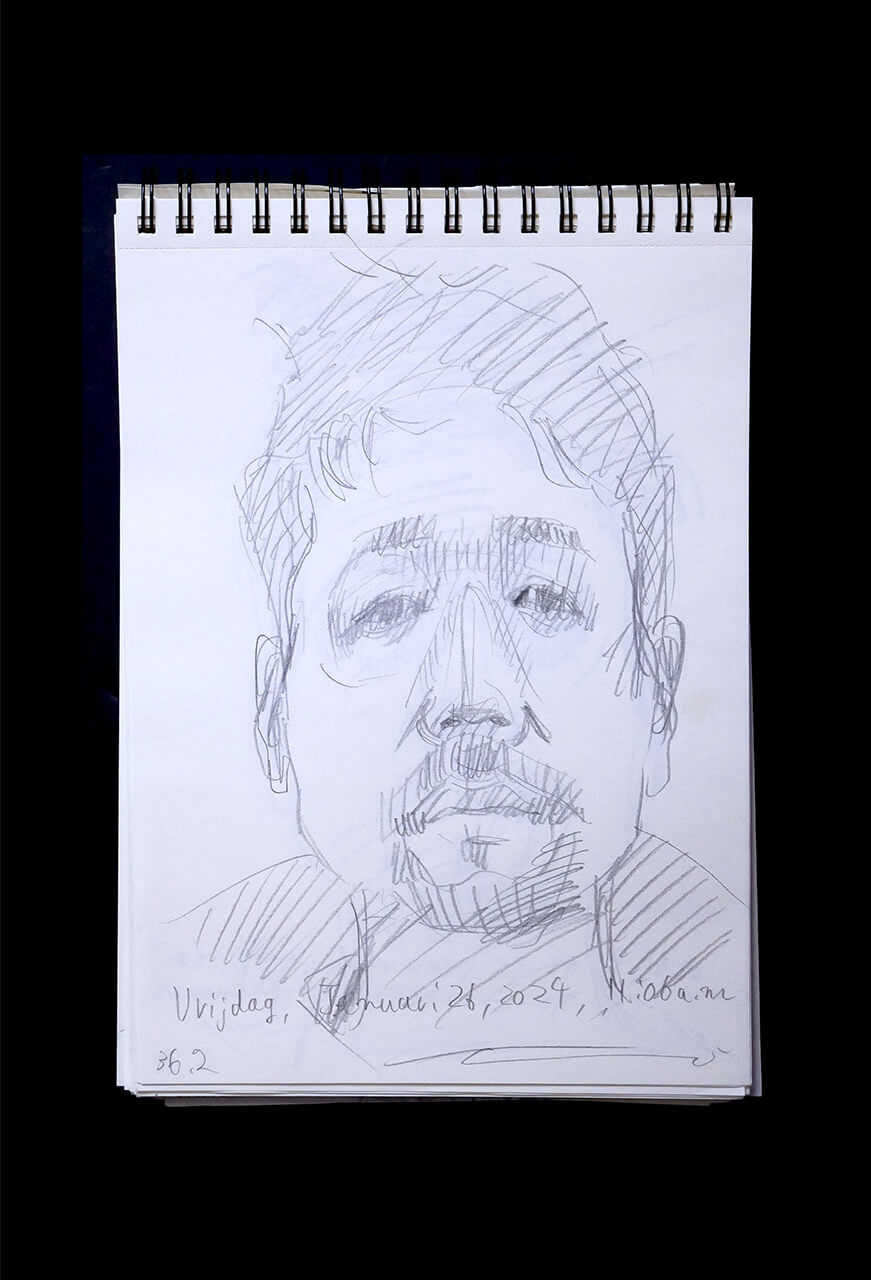 Contemporary artist SHINTAKU Tomoni's 2024/1/26 Self-portrait or pencil drawing