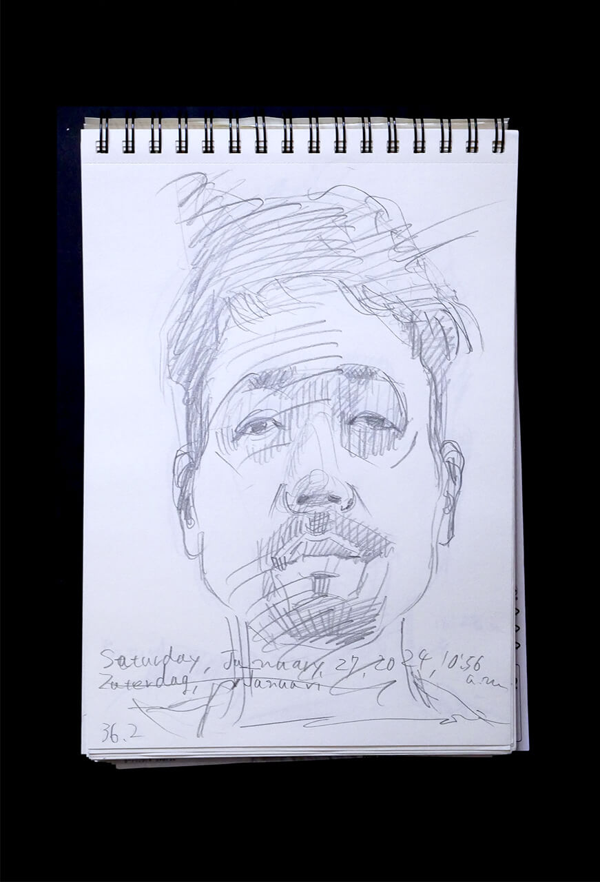 Contemporary artist SHINTAKU Tomoni's 2024/1/27 Self-portrait or pencil drawing