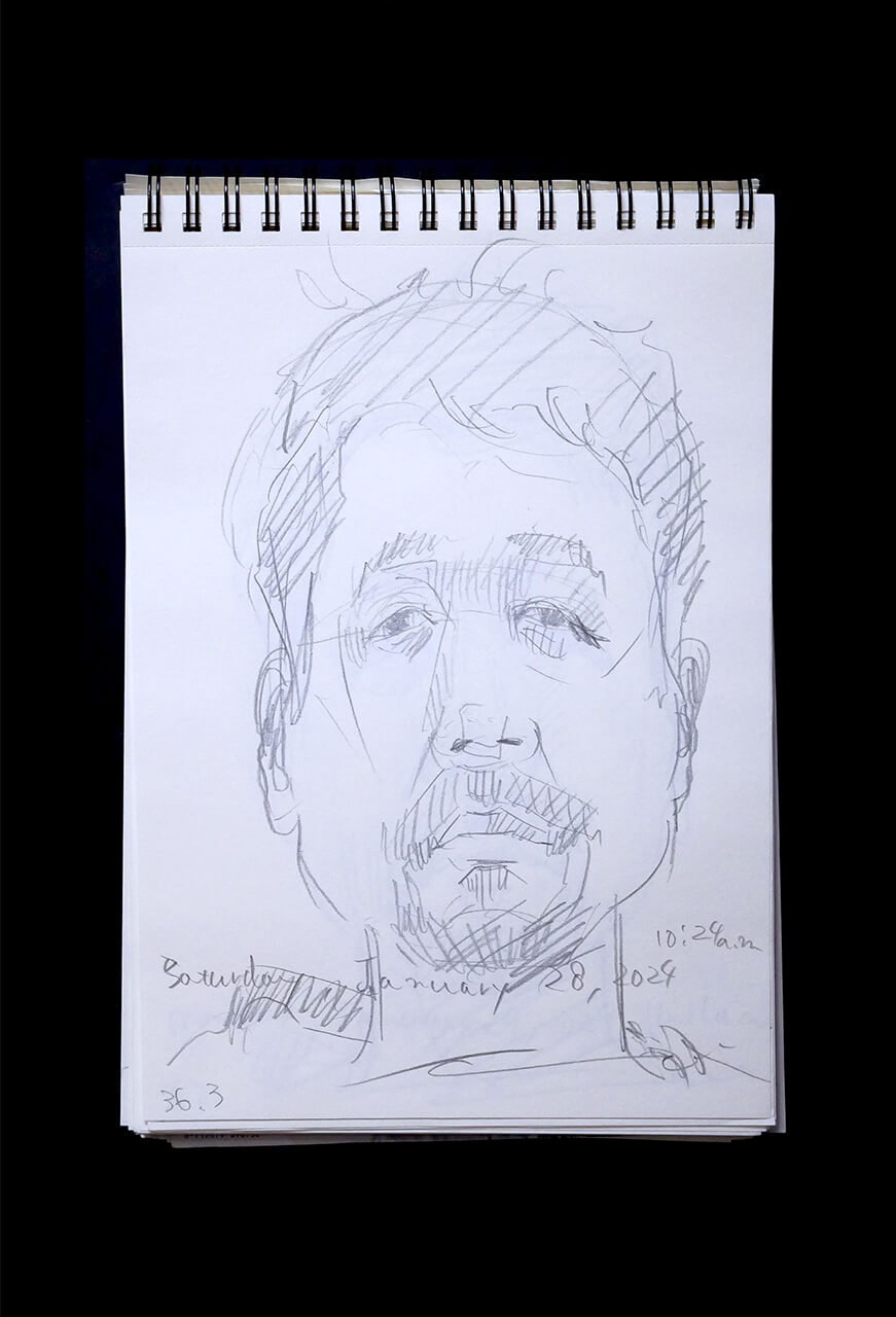 Contemporary artist SHINTAKU Tomoni's 2024/1/28 Self-portrait or pencil drawing