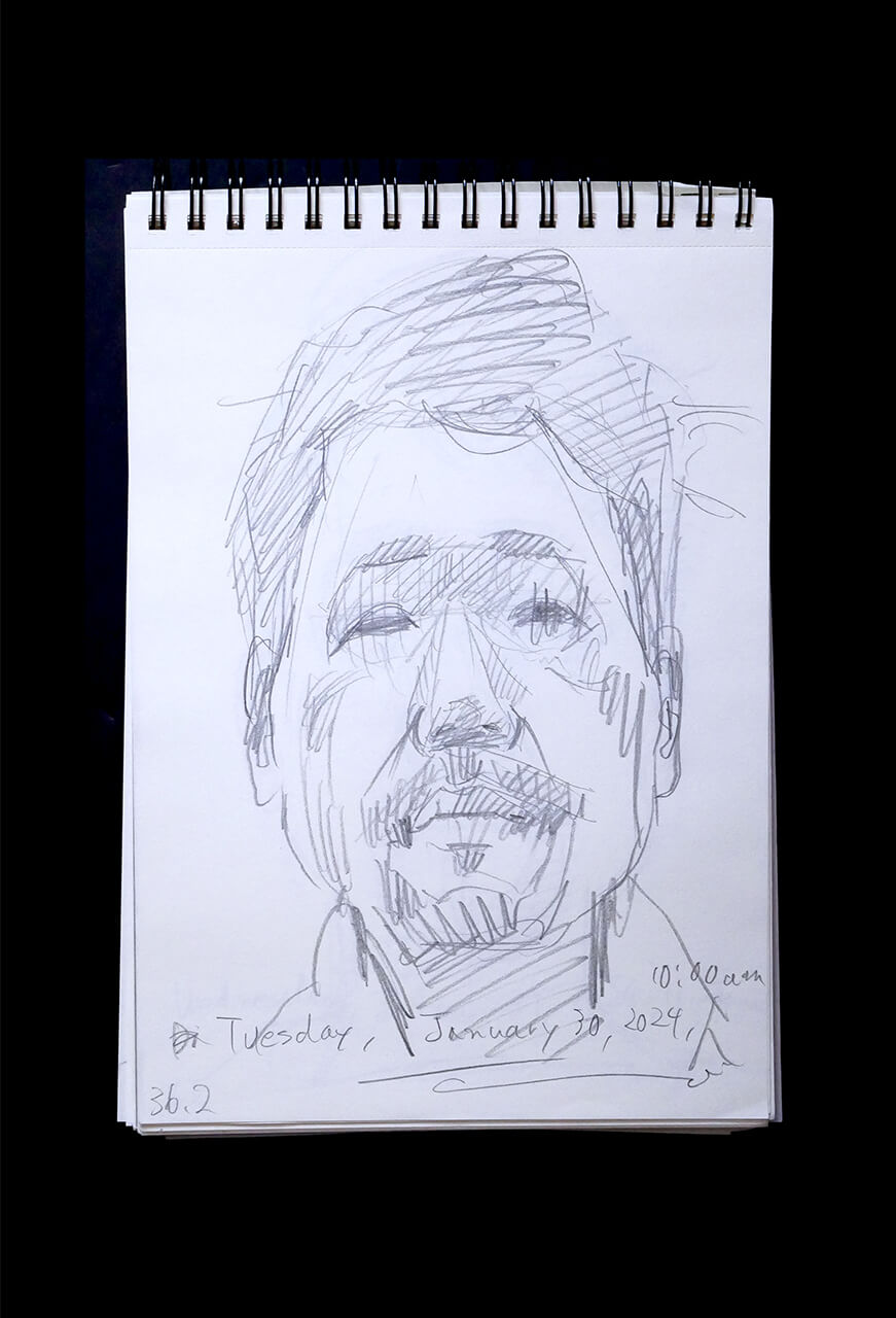 Contemporary artist SHINTAKU Tomoni's 2024/1/30 Self-portrait or pencil drawing