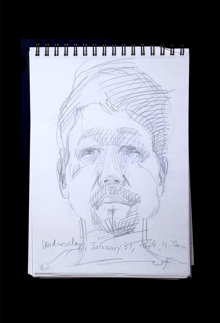 Contemporary artist SHINTAKU Tomoni's 2024/1/31 Self-portrait or pencil drawing
