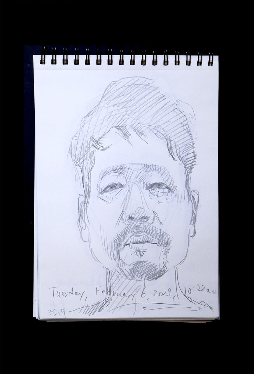 Contemporary artist SHINTAKU Tomoni's 2024/2/6 Self-portrait or pencil drawing