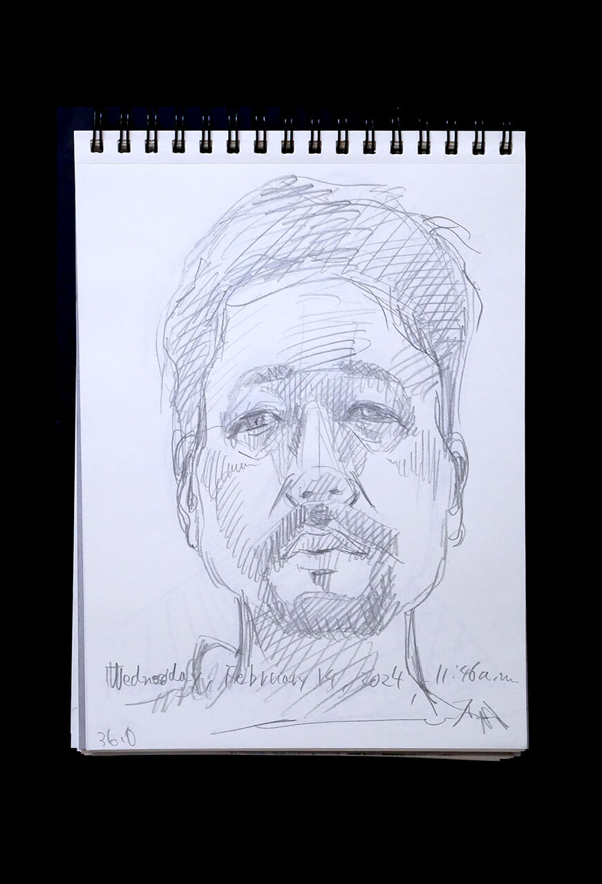 Contemporary artist SHINTAKU Tomoni's 2024/2/14 Self-portrait or pencil drawing
