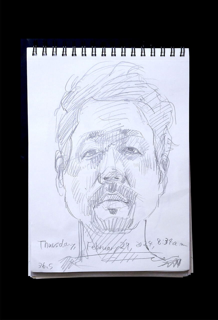 Contemporary artist SHINTAKU Tomoni's 2024/2/29 Self-portrait or pencil drawing