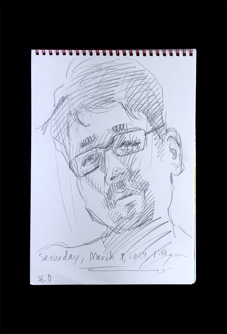 Contemporary artist SHINTAKU Tomoni's 2024/3/9 Self-portrait or pencil drawing