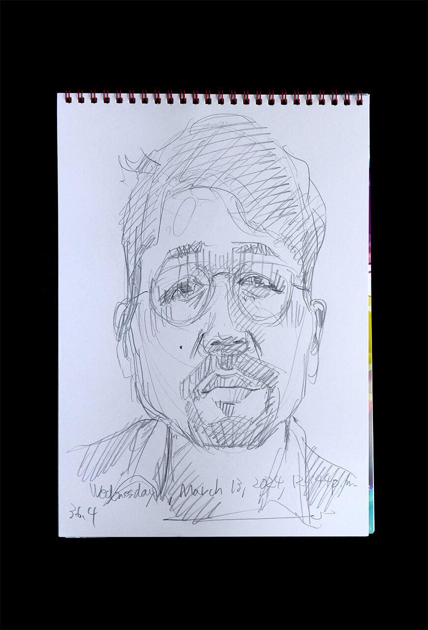 Contemporary artist SHINTAKU Tomoni's 2024/3/13 Self-portrait or pencil drawing